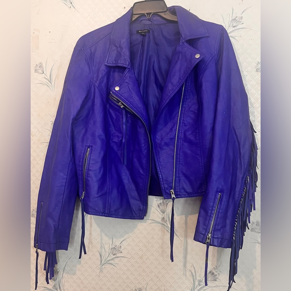 Fringe Bluish Purple Leather Jacket
